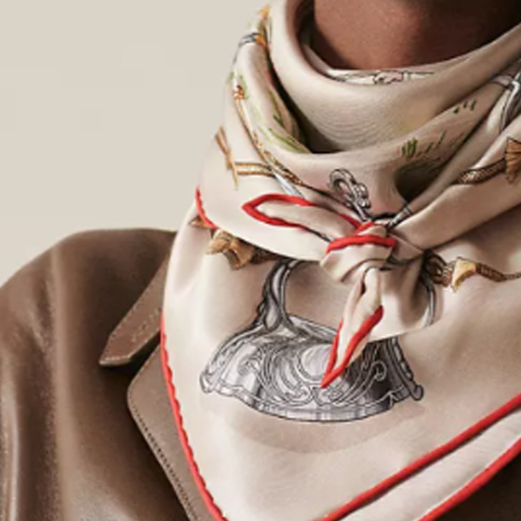 HERMES Embroidered Pattern Silk Scarf Unisex Couple Style Multicolor H981736S 圖 3