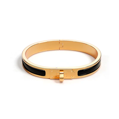 HERMES Enamel Bangle Gold - Unisex Colorblock Design for Couples. H200004F 01