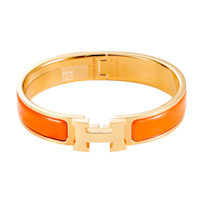 Hermes Enamel Bracelet Adjustable Unisex H Decor Orange/Gold H700001F-23GM