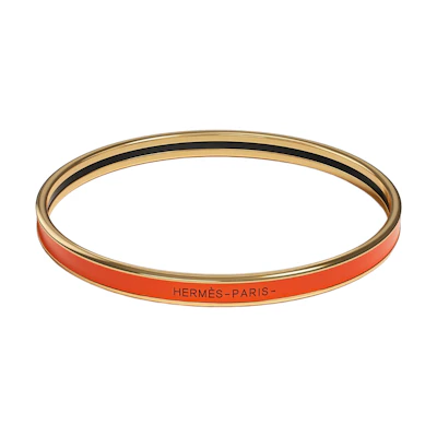 HERMES Enamel Bracelet Unisex Orange with Engraved Letter Design. H240001F-8A