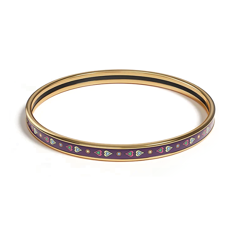 HERMES Enamel Gold-Plated Bracelet Purple Unisex Couple Design. H244414F J462