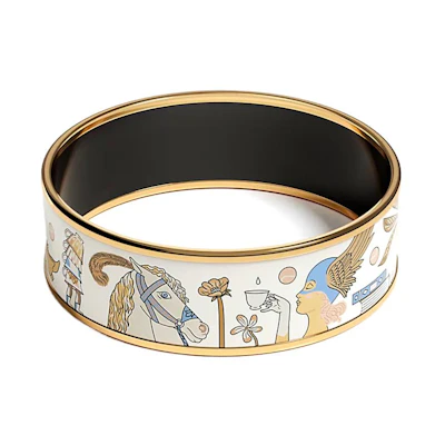 HERMES Enamel Wide Bracelet Unisex Couple's Style Multi-color Two-Person Tea Design H110002F F270
