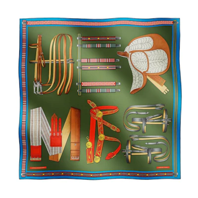 HERMES Equestrian Key Scarf Green Unisex Couples Edition. H004039s-06