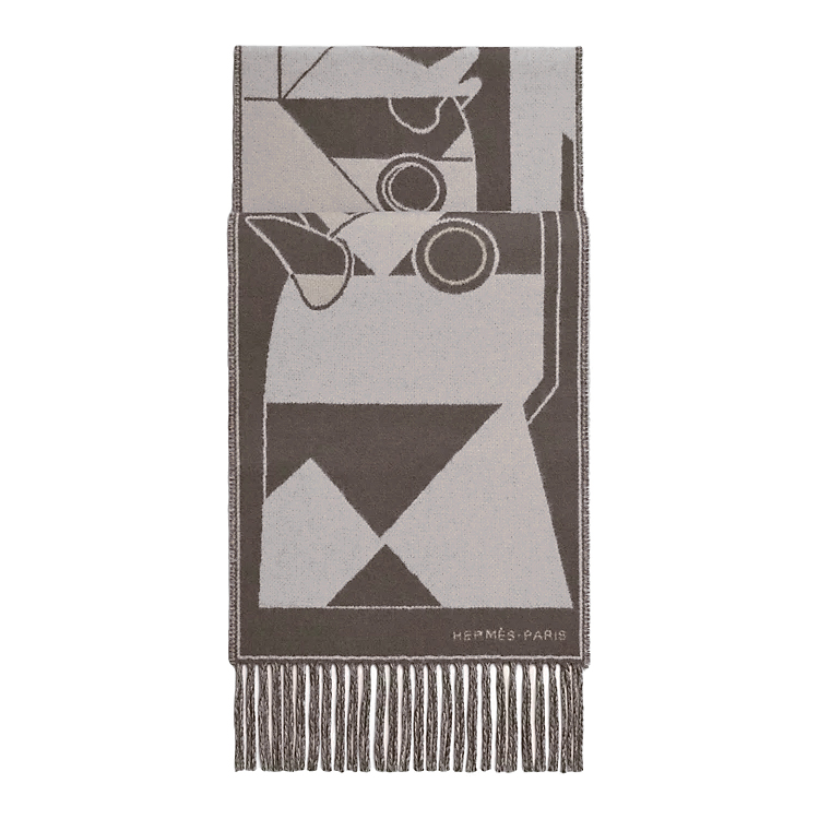 HERMES Equestrian Knit Design Scarf Unisex Couple Style in Gray. H394800T 02 圖 2