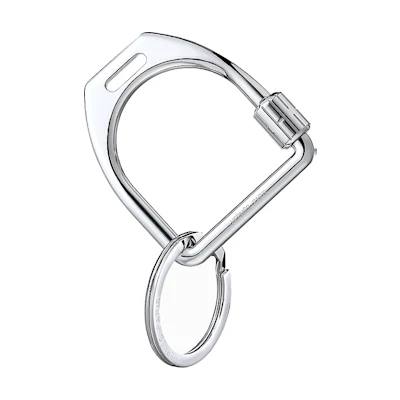 HERMES Etrier Engraved Logo Keychain Unisex Couple's Silver H077215FJ00