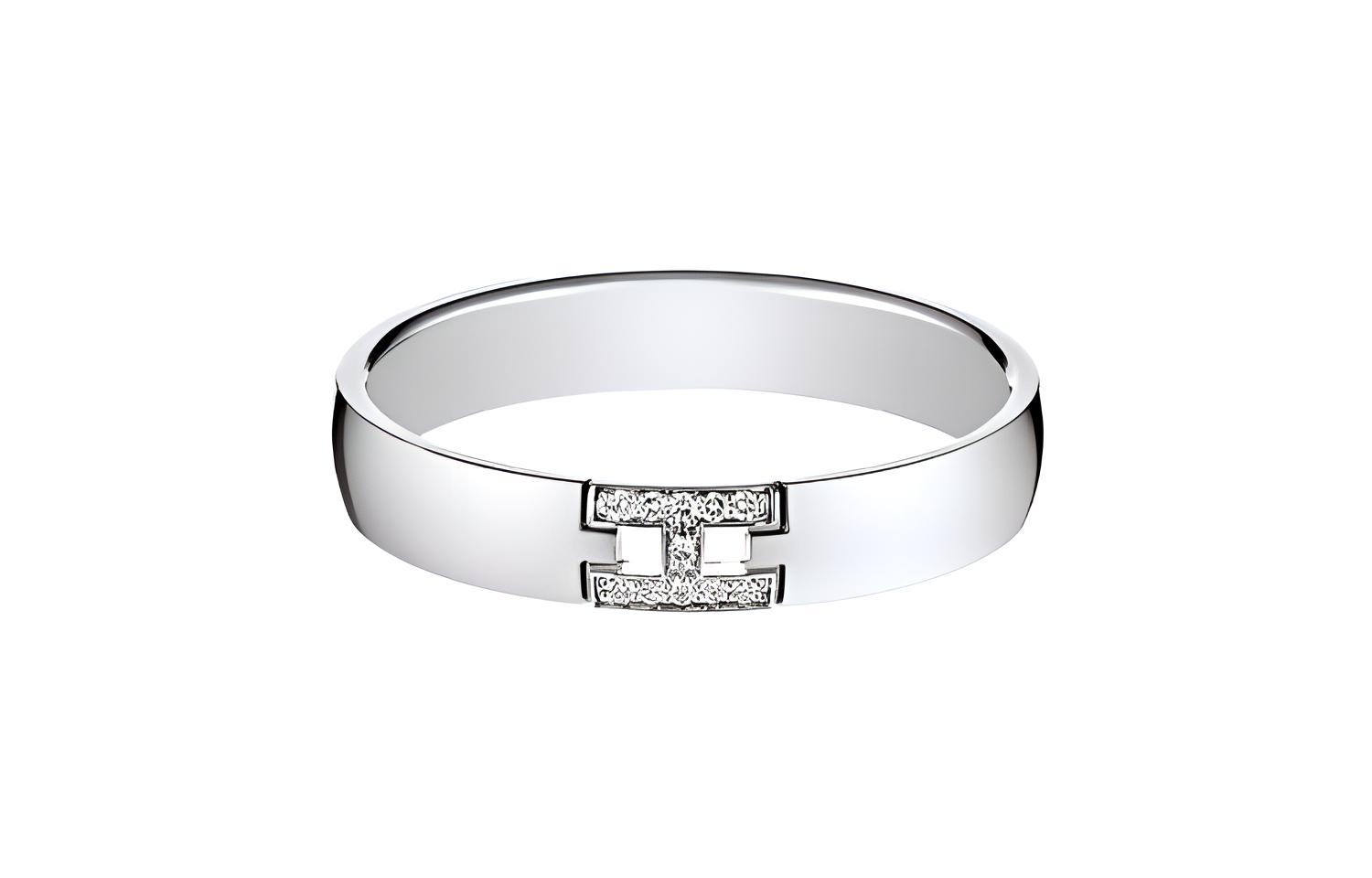 HERMES Ever Herakles H Letter Diamond 18K White Gold Unisex Couples Ring H119853B-000