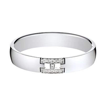 HERMES Ever Herakles H Letter Diamond 18K White Gold Unisex Couples Ring H119853B-000
