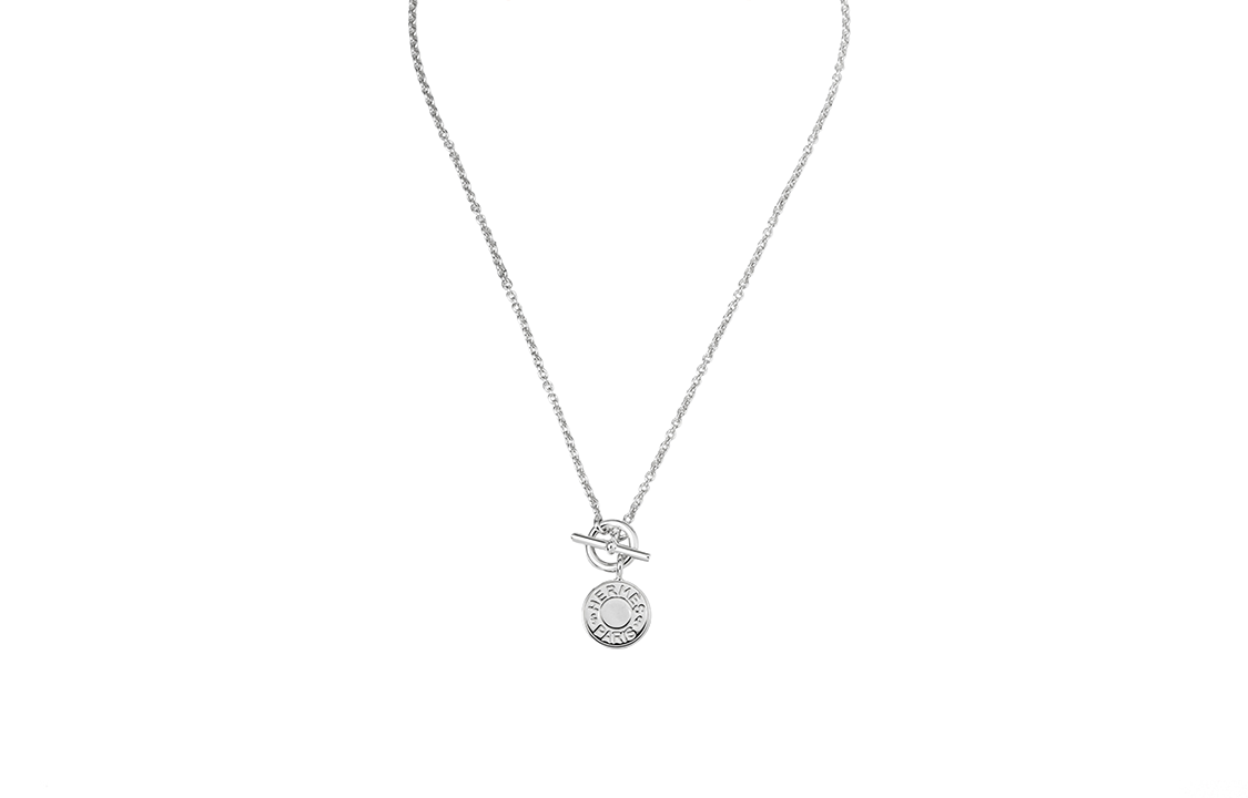 HERMES Ex-Libris Engraved Pendant Necklace 925 Silver Unisex Couple Design H104143B-00 圖 2