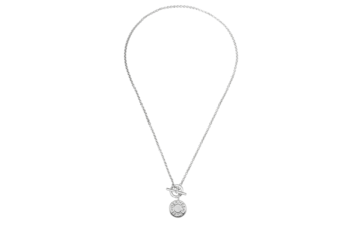 HERMES Ex-Libris Engraved Pendant Necklace 925 Silver Unisex Couple Design H104143B-00 圖 4