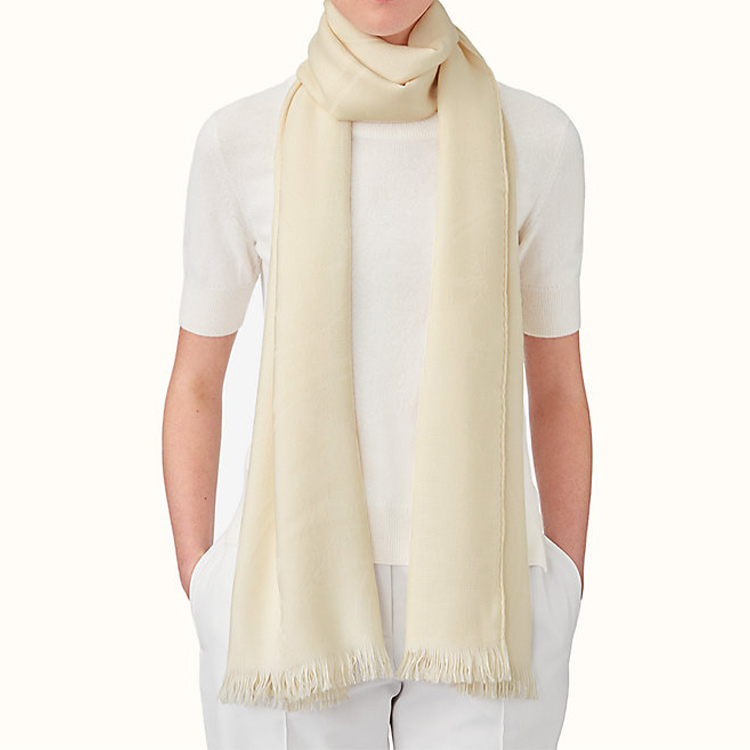 HERMES Ex-Libris Jacquard Long Scarf Ivory White H262494S-B4 圖 3