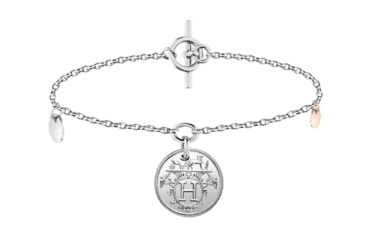 HERMES Ex-Libris Small 925 Silver Unisex Couple Bracelet H120440B-00