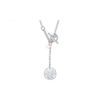 HERMES Ex-Libris Small Pendant Necklace 925 Silver Unisex Couple Design H120341B-00