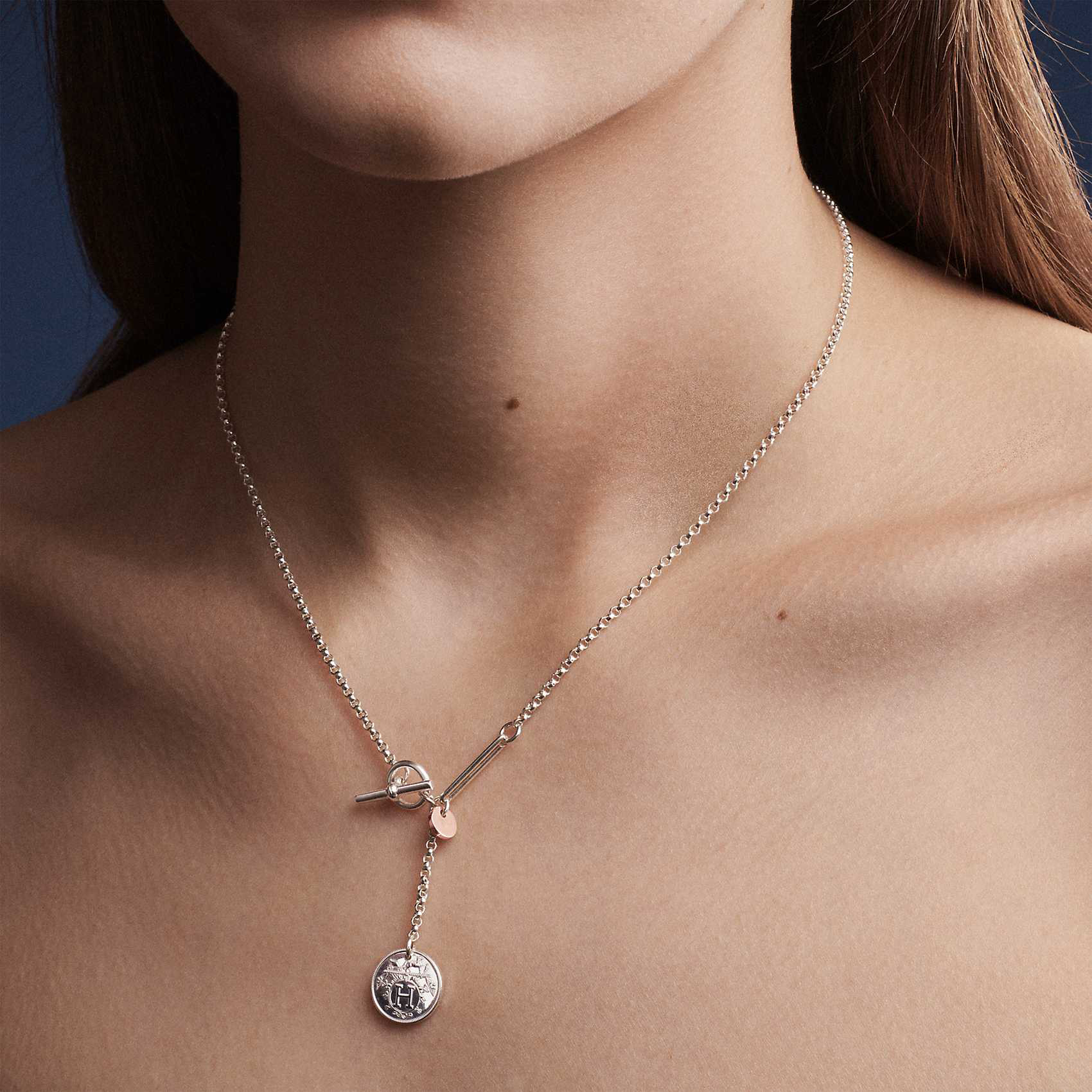 HERMES Ex-Libris Small Pendant Necklace 925 Silver Unisex Couple Design H120341B-00 圖 4