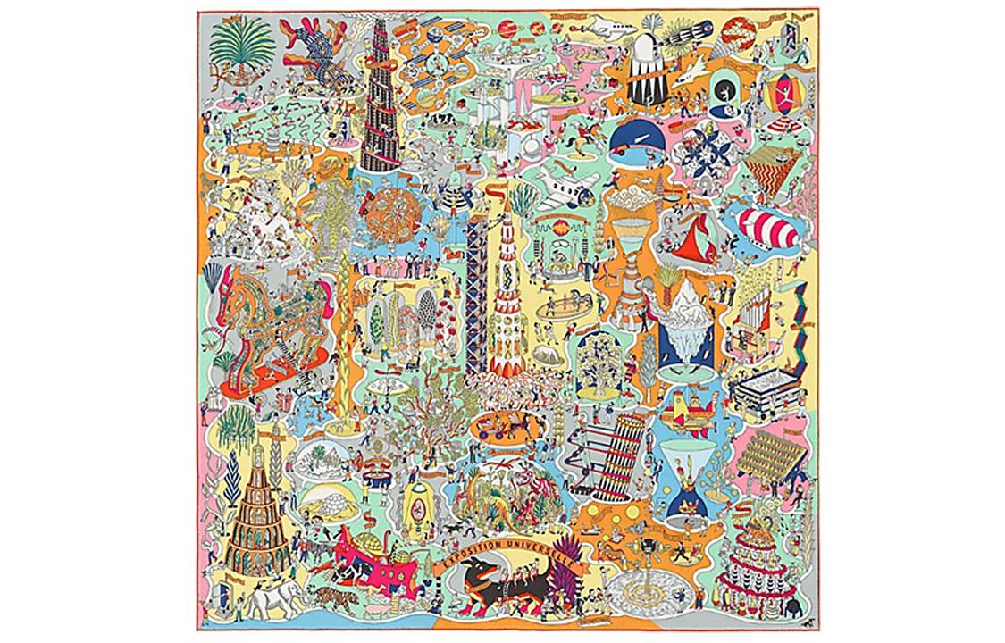 HERMES Expo Silk Scarf Unisex Couple's Edition H003536S-01