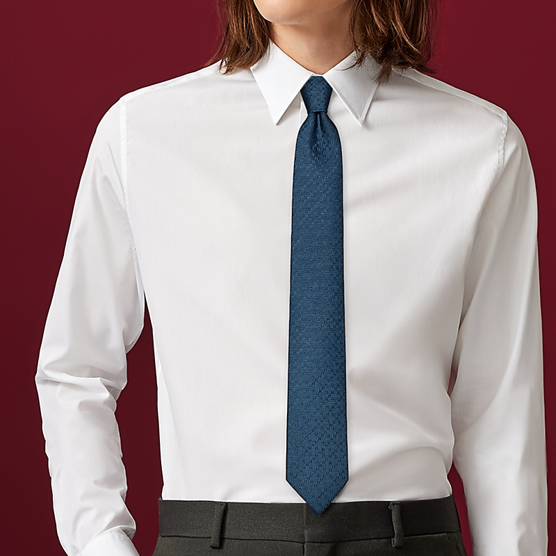 HERMES Faconnee New H Silk Tie Bleu De Chine China Blue. H036201T-03 圖 4