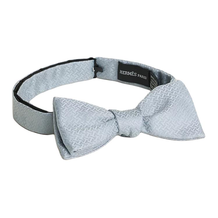 HERMES Faconnee Upside Down Silk Bow Tie Blue - Letter Pattern Design H846253Tv09