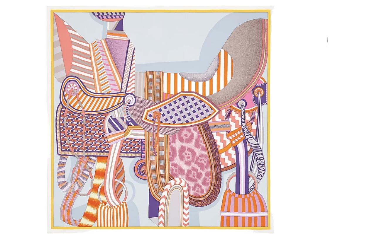 HERMES Fantastical Saddle 90x90 Silk Scarf Multicolor H003846S-08