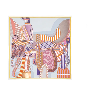 HERMES Fantastical Saddle 90x90 Silk Scarf Multicolor H003846S-08