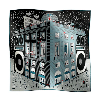 HERMES Faubourg Party Silk Scarf Men’s Light Gray/Black H803808Tv02