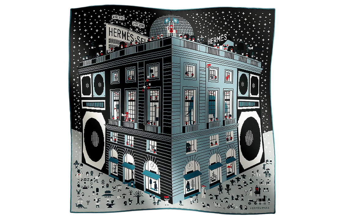 HERMES Faubourg Party Silk Scarf Men’s Light Gray/Black H803808Tv02 圖 2