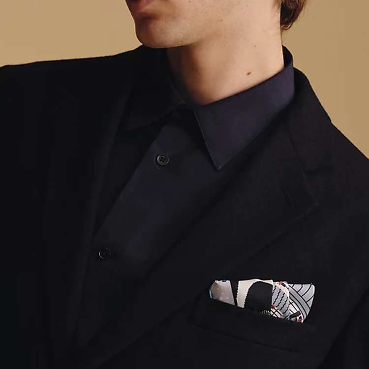 HERMES Faubourg Party Silk Scarf Men’s Light Gray/Black H803808Tv02 圖 3