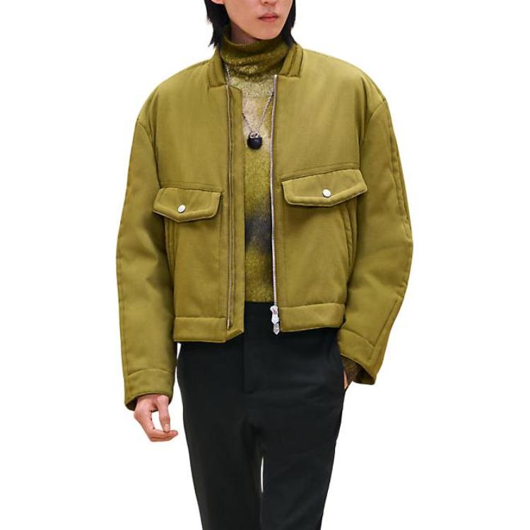 Hermes Fennel Green Solid Zip-Up Pocket Jacket with Stand Collar H462730HH89