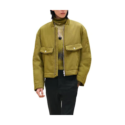Hermes Fennel Green Solid Zip-Up Pocket Jacket with Stand Collar H462730HH89