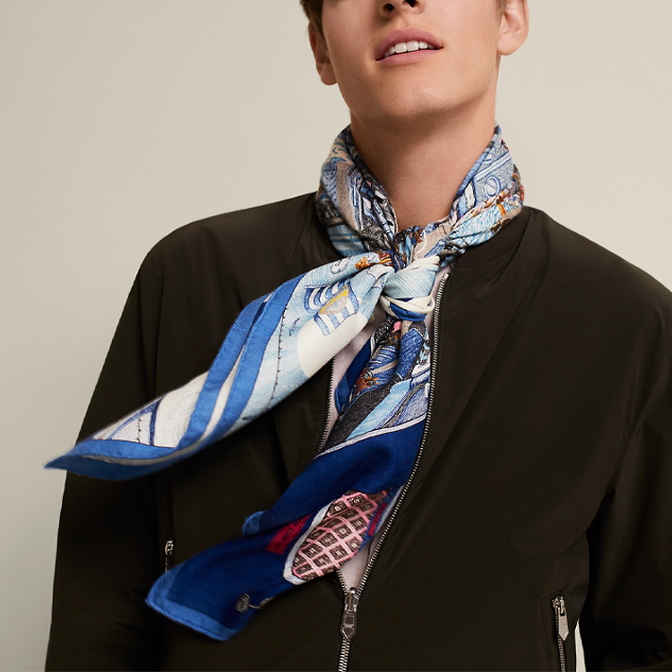 HERMES Ferries Story Blue Cashmere Silk Scarf Unisex Couples Design. H103812T 05 圖 3