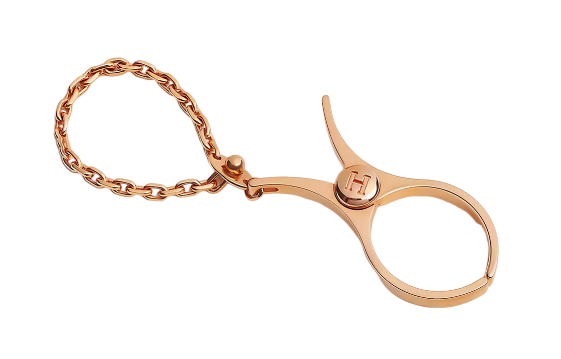 HERMES Filou H Logo Minimalist Keychain Unisex in Rose Gold. H000833G   OR