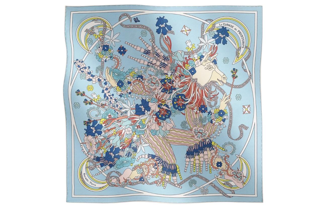 HERMES Floral Print Silk Scarf Unisex Couple Style Blue H893922S08 圖 2