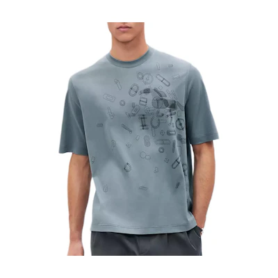 HERMES Fragments Equestres Grey Cotton Crewneck T-Shirt H557910HA3K