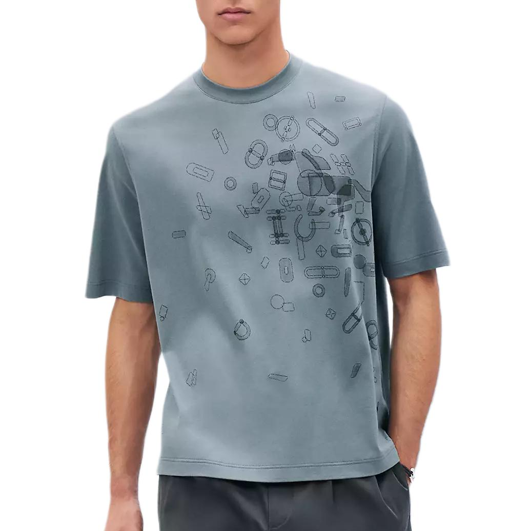 HERMES Fragments Equestres  Grey Cotton Crewneck T-Shirt H557910HA3K 圖 2