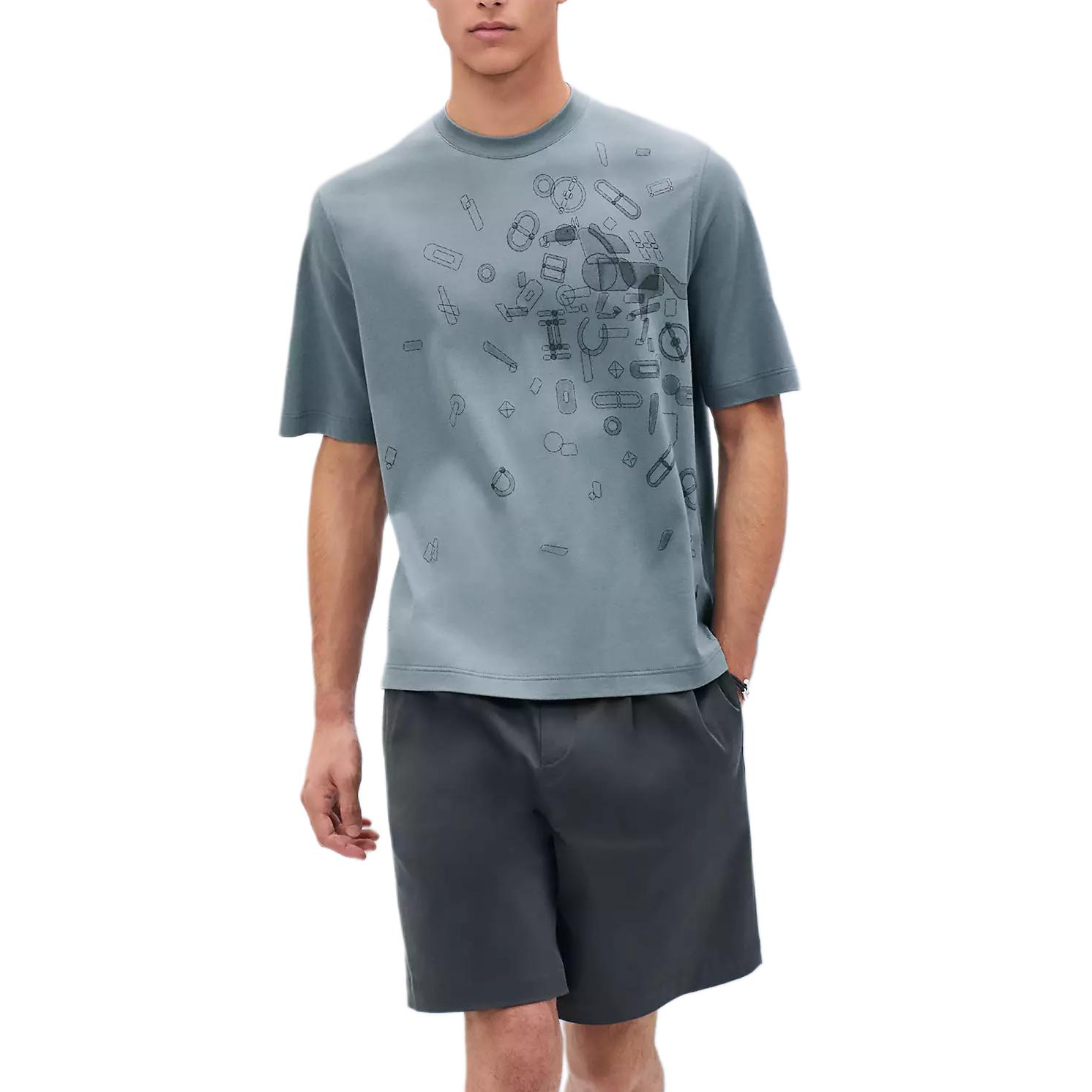 HERMES Fragments Equestres  Grey Cotton Crewneck T-Shirt H557910HA3K 圖 3