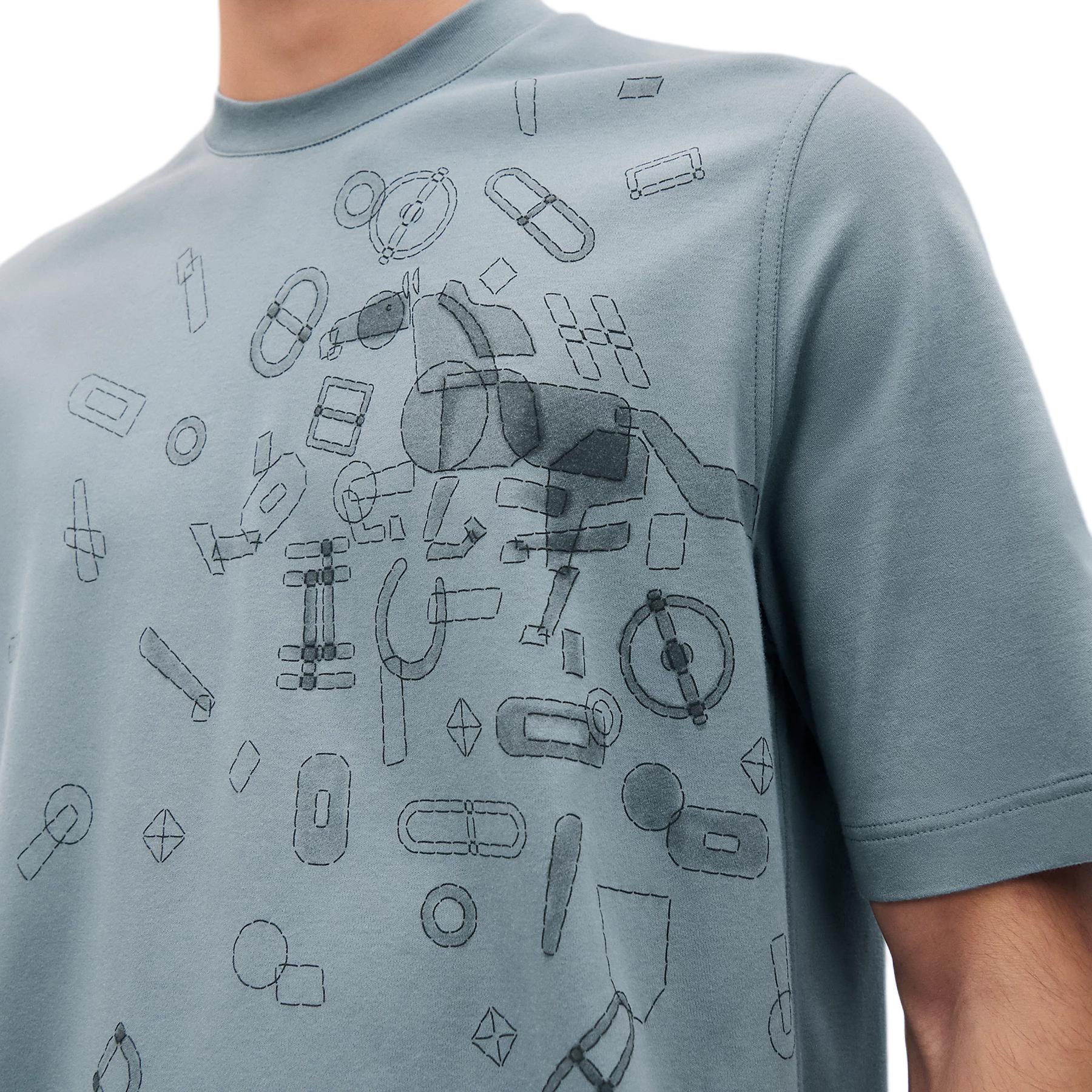 HERMES Fragments Equestres  Grey Cotton Crewneck T-Shirt H557910HA3K 圖 5