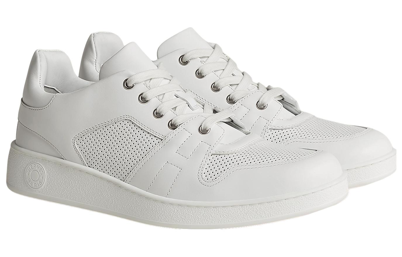 Shop HERMES Sepatu Kulit Betis Putih Low-Top H231787Z-H90