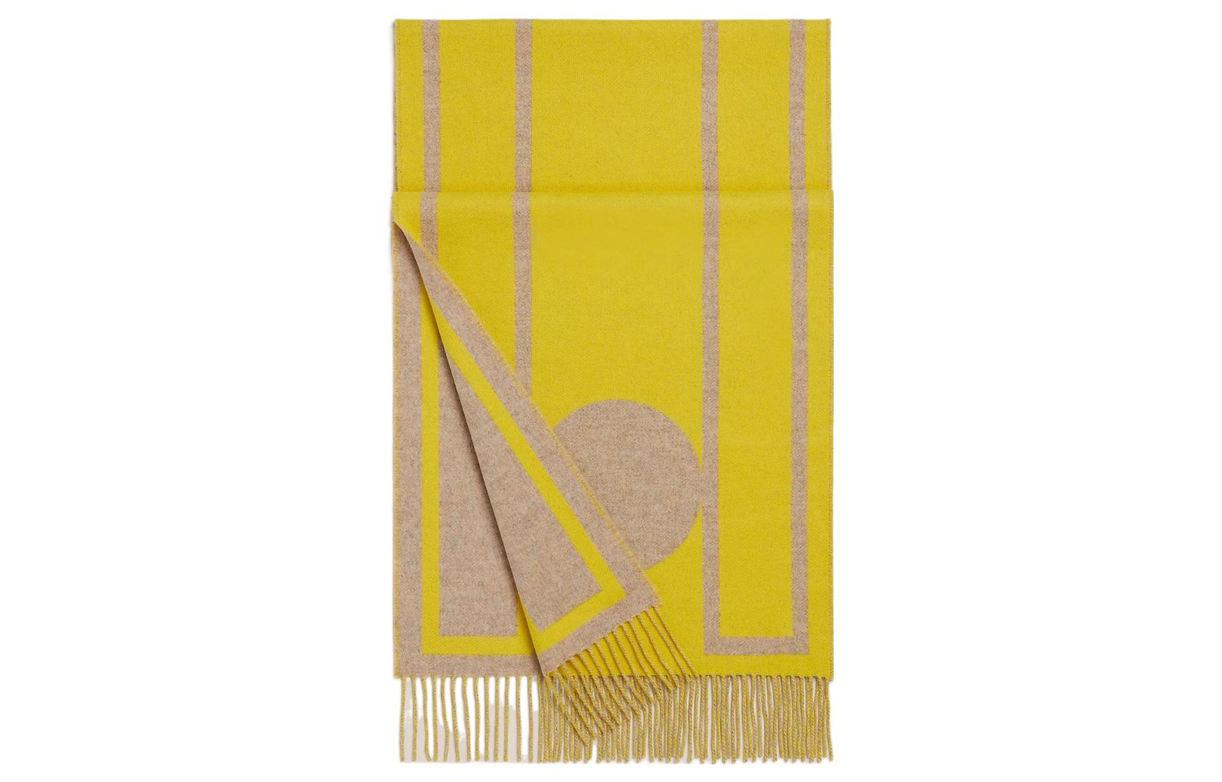 HERMES Fringe Design Logo Pattern Wool Scarf Yellow Unisex Couple Style. H259105S 03 圖 2