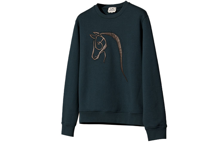 Hermes FW21 Green Crewneck Sweatshirt with Leather Details H167540HA65