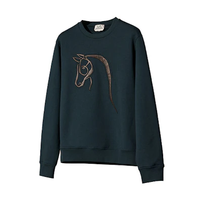 Hermes FW21 Green Crewneck Sweatshirt with Leather Details H167540HA65