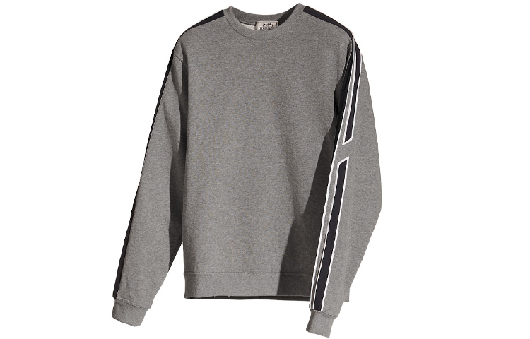 Hermes FW21 Grey Crewneck Sweatshirt with Shoulder Stripe Design H167515HA76