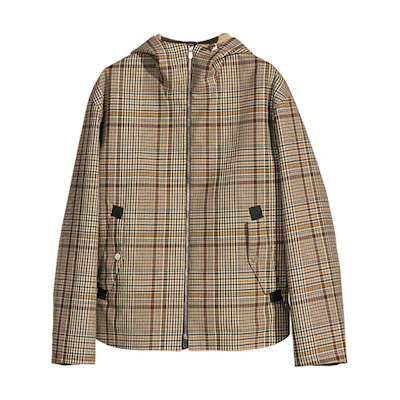 HERMES FW21 Khaki Plaid Canvas Zip-Up Hooded Jacket H162520HF98