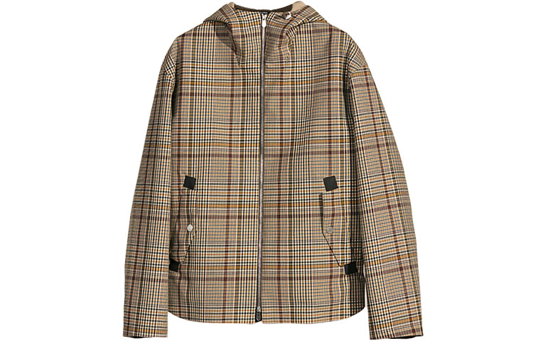 Order HERMES FW21 Jaket Hoodie Zip-Up Kanvas Kotak-Kotak Khaki H162520HF98