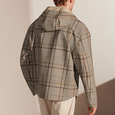 HERMES FW21 Jaket Hoodie Zip-Up Kanvas Kotak-Kotak Khaki H162520HF98 Shop HERMES FW21 Jaket Hoodie Zip-Up Kanvas Kotak-Kotak Khaki H162520HF98