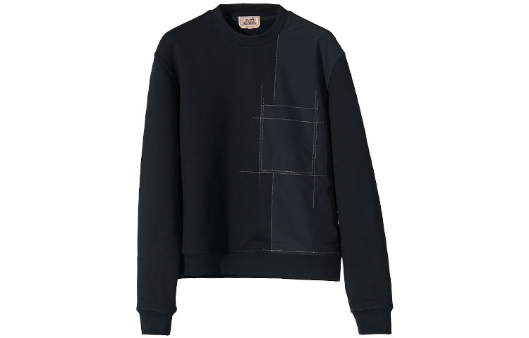 Hermes FW21 Loose Fit Navy Blue Sweatshirt with Fabric Inlays H167535HA01