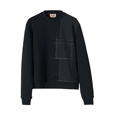 Hermes FW21 Loose Fit Navy Blue Sweatshirt with Fabric Inlays H167535HA01