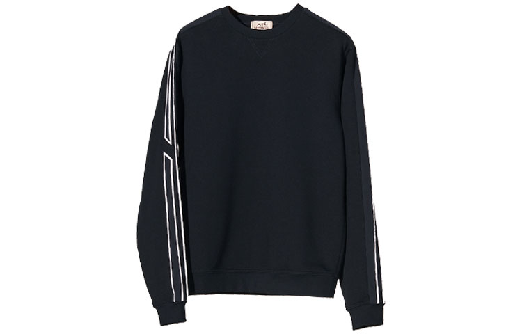 Hermes FW21 Navy Blue Crewneck Sweatshirt with Shoulder Stripes H167515HA01