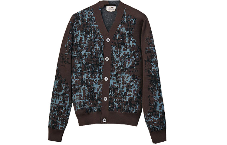 HERMES FW22  Brown Solid Camo Pattern Knit Long Sleeve Sweater H267260HA38