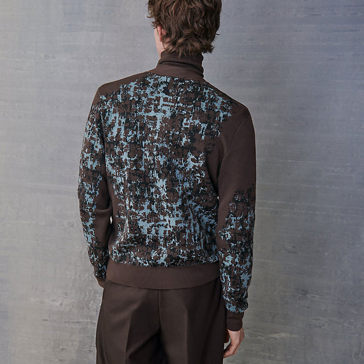 Shop HERMES FW22  Brown Solid Camo Pattern Knit Long Sleeve Sweater H267260HA38
