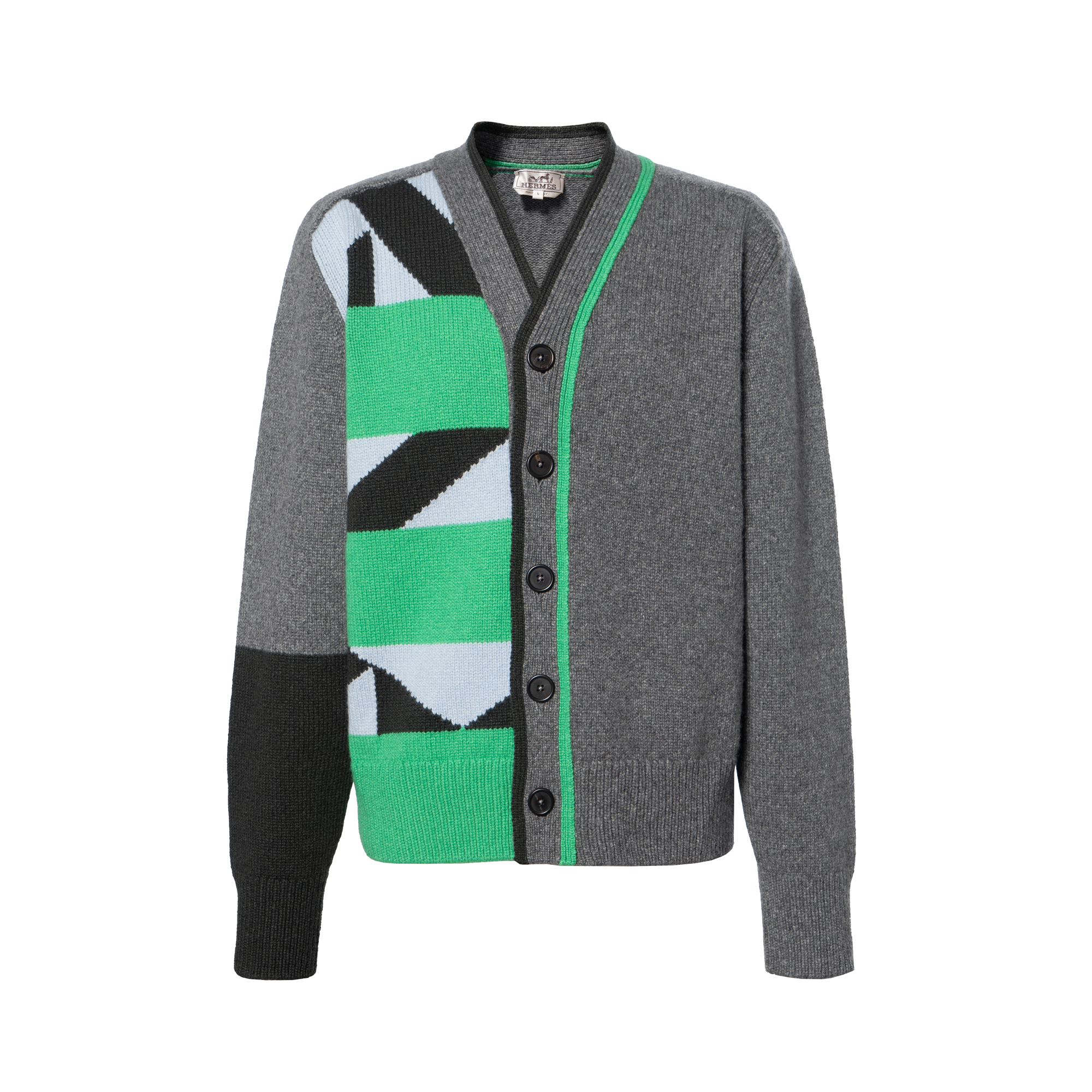 Buy HERMES FW22  Geometric Print V-Neck Sweater Grey Long Sleeve. H267340HA82