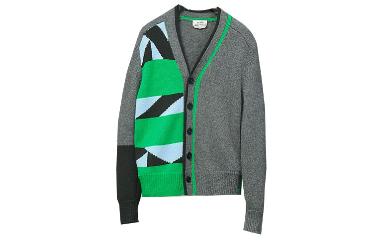 Order HERMES FW22  Geometric Print V-Neck Sweater Grey Long Sleeve. H267340HA82