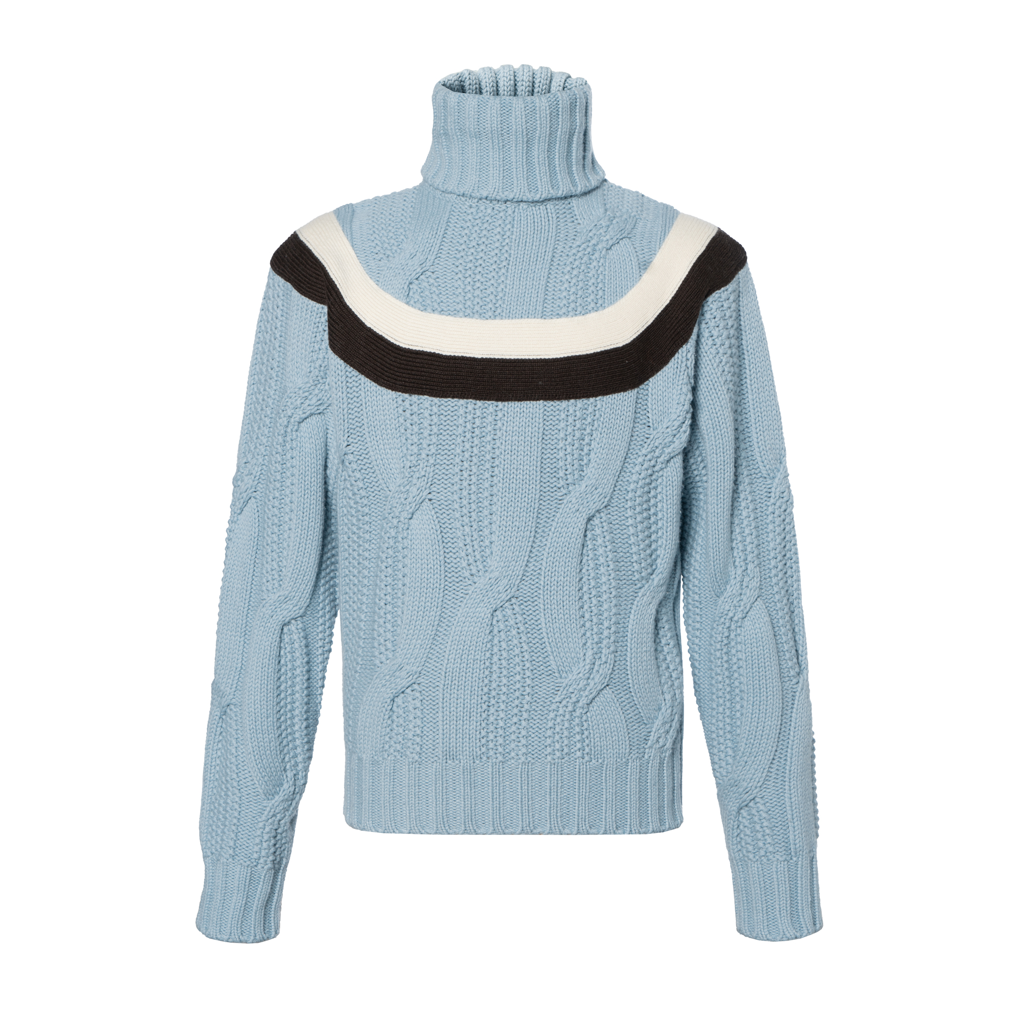 HERMES FW22  Knit Colorblock Turtleneck Sweater Light Blue H267275HA3P
